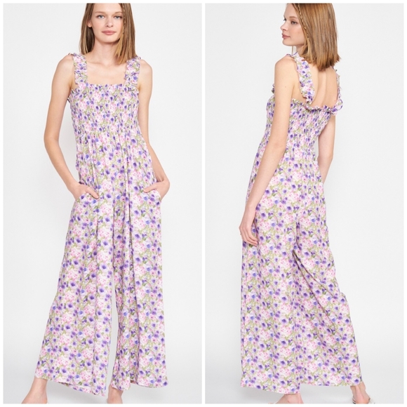 Jacquie The Label Lavender Floral Wide Leg Palazzo Jumpsuit - Picture 10 of 12